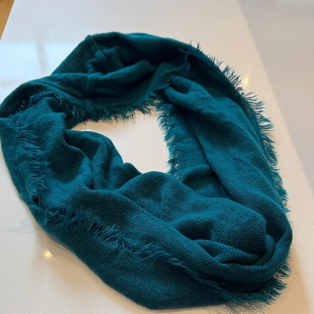 Fringed Infinity Loop Scarf, Teal Blue, 100% Acrylic, Soft